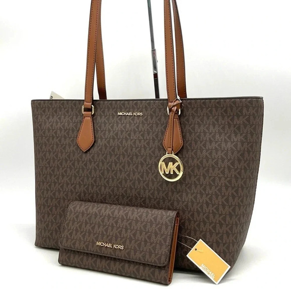 Michael Kors Large EW Crossbody Bag & Large Trifold Wallet Brown/Gold - Picture 1 of 14